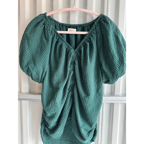 3 for $9 Loft Green Puff Sleeve Green Top 100% Cotton XL - Picture 3 of 8